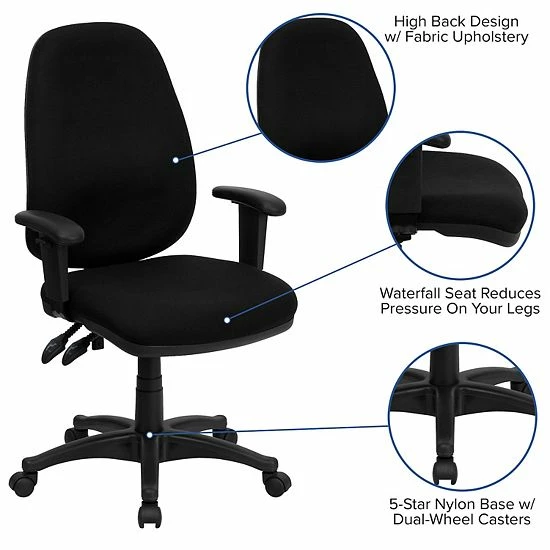 Emma+Oliver Emma And Oliver High Back Black Fabric Executive Ergonomic Office Chair With Adjustable Arms 3 Emma+Oliver Emma And Oliver High Back Black Fabric Executive Ergonomic Office Chair With Adjustable Arms - Image 3