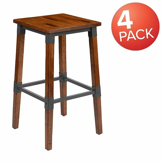 Emma+Oliver Emma And Oliver 4 Pack Commercial Grade Rustic Walnut Industrial Style Backless Wood Barstool 5 Emma+Oliver Emma And Oliver 4 Pack Commercial Grade Rustic Walnut Industrial Style Backless Wood Barstool - Image 5