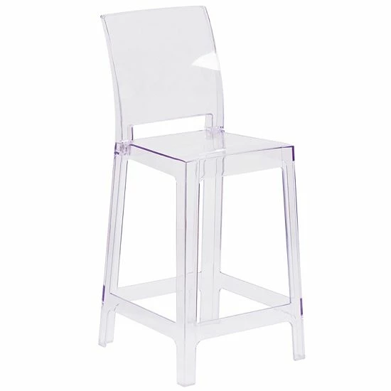 Emma+Oliver Emma And Oliver Ghost Counter Stool With Square Back In Transparent Crystal 1 Emma+Oliver Emma And Oliver Ghost Counter Stool With Square Back In Transparent Crystal