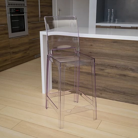 Emma+Oliver Emma And Oliver Ghost Counter Stool With Square Back In Transparent Crystal 2 Emma+Oliver Emma And Oliver Ghost Counter Stool With Square Back In Transparent Crystal - Image 2