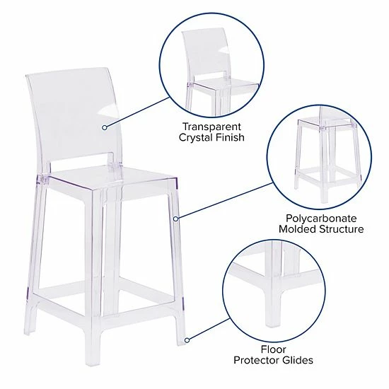 Emma+Oliver Emma And Oliver Ghost Counter Stool With Square Back In Transparent Crystal 3 Emma+Oliver Emma And Oliver Ghost Counter Stool With Square Back In Transparent Crystal - Image 3