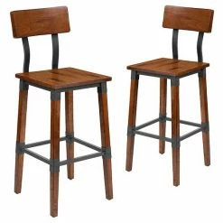Emma+Oliver Emma And Oliver 2 Pack Commercial Grade Rustic Walnut Industrial Style Wood Dining Barstool