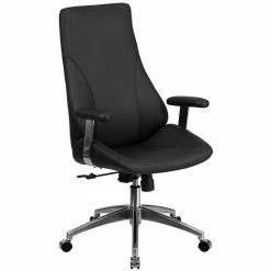 Emma+Oliver Emma And Oliver High Back Black LeatherSoft Smooth Upholstered Swivel Office Chair With Arms