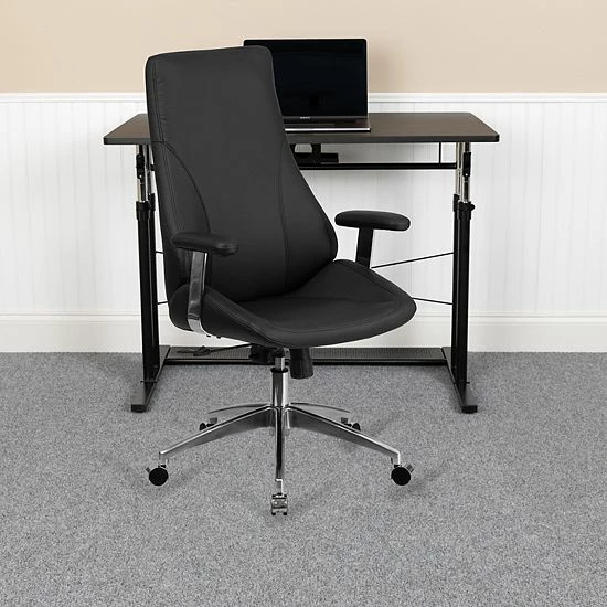 Emma+Oliver Emma And Oliver High Back Black LeatherSoft Smooth Upholstered Swivel Office Chair With Arms 2 Emma+Oliver Emma And Oliver High Back Black LeatherSoft Smooth Upholstered Swivel Office Chair With Arms - Image 2