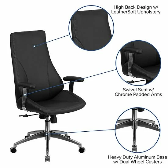 Emma+Oliver Emma And Oliver High Back Black LeatherSoft Smooth Upholstered Swivel Office Chair With Arms 3 Emma+Oliver Emma And Oliver High Back Black LeatherSoft Smooth Upholstered Swivel Office Chair With Arms - Image 3