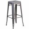 Emma+Oliver Emma And Oliver 30"H Backless Clear Coated Metal Indoor Barstool With Square Seat
