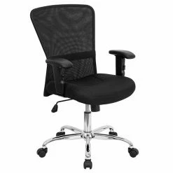 Emma+Oliver Emma And Oliver Mid-Back Black Mesh Contemporary Swivel Task Adjustable Arm Office Chair
