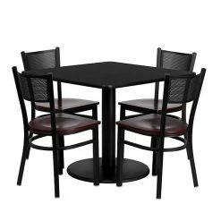 Emma+Oliver Emma And Oliver 36" Square Black Laminate Table Set, 4 Grid Back Metal Chairs