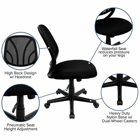 Emma+Oliver Emma And Oliver Mid-Back Black Mesh Swivel Task Office Chair With Flex Bars 3 Emma+Oliver Emma And Oliver Mid-Back Black Mesh Swivel Task Office Chair With Flex Bars - Image 3