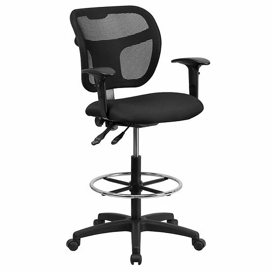 Emma+Oliver Emma And Oliver Mid-Back Black Mesh Back Height Adjustable Drafting Chair 1 Emma+Oliver Emma And Oliver Mid-Back Black Mesh Back Height Adjustable Drafting Chair