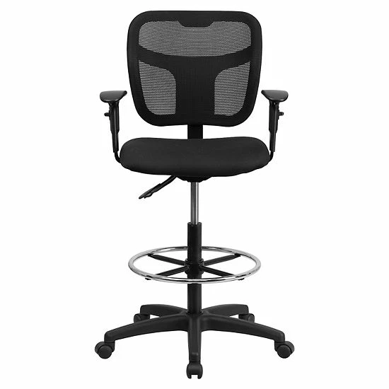 Emma+Oliver Emma And Oliver Mid-Back Black Mesh Back Height Adjustable Drafting Chair 2 Emma+Oliver Emma And Oliver Mid-Back Black Mesh Back Height Adjustable Drafting Chair - Image 2