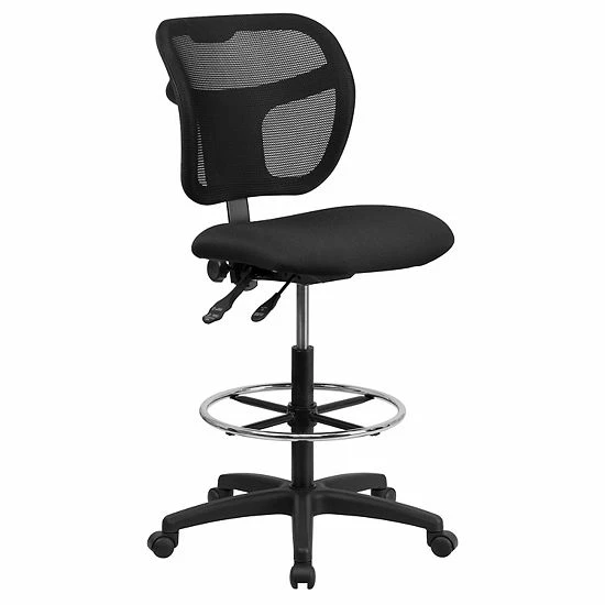 Emma+Oliver Emma And Oliver Mid-Back Black Mesh Drafting Chair With Back Height Adjustment 1 Emma+Oliver Emma And Oliver Mid-Back Black Mesh Drafting Chair With Back Height Adjustment