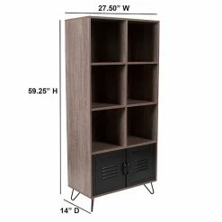 Emma+Oliver Emma And Oliver 59.25"H 6 Cube Storage Organizer Bookcase, Metal Legs - Rustic Wood Grain Finish -Emma+Oliver shop unnamed file 6966