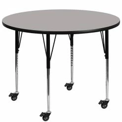 Emma+Oliver Emma And Oliver Mobile 48" Round Grey HP Laminate Adjustable Activity Table Oak