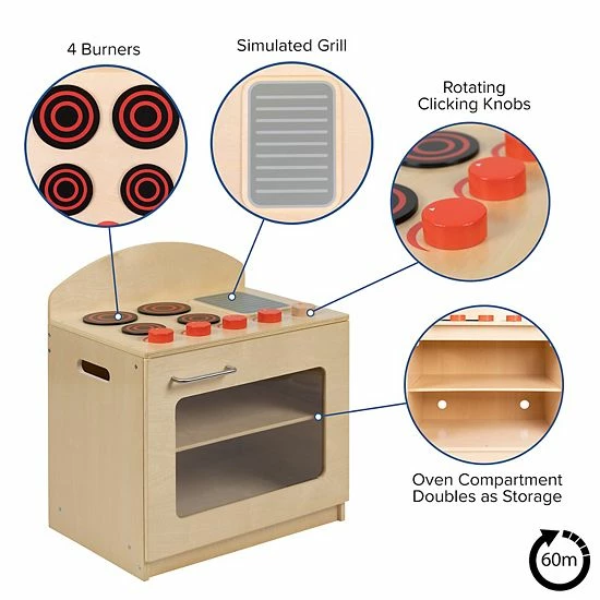 Emma+Oliver Emma And Oliver Children's Wooden Kitchen Stove With Turnable Knobs For Commercial Or Home Use 4 Emma+Oliver Emma And Oliver Children's Wooden Kitchen Stove With Turnable Knobs For Commercial Or Home Use - Image 4