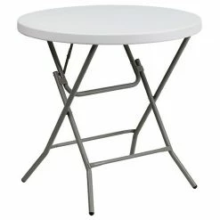 Emma+Oliver Emma And Oliver 2.63-Foot Round Granite White Plastic Folding Table - Event Table