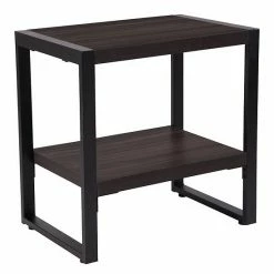 Emma+Oliver Emma And Oliver Charcoal Wood Grain Finish End Table With Black Metal Frame