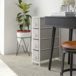 Alternative view of Emma+Oliver Emma And Oliver 4 Drawer Slim Dresser Storage Tower-White Wood Top & Gray Fabric Pull Drawers Blackgray