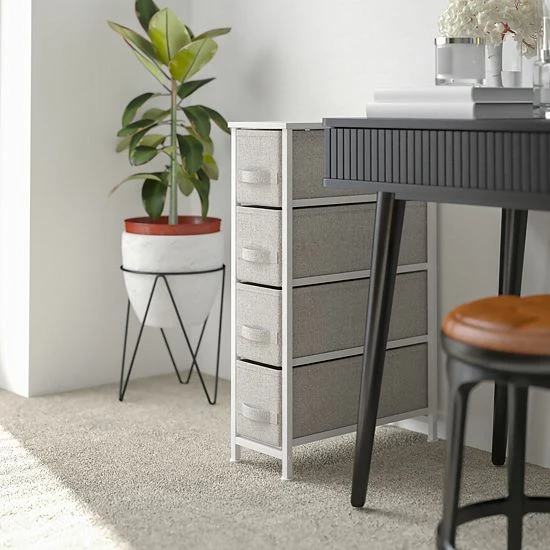 Emma+Oliver Emma And Oliver 4 Drawer Slim Dresser Storage Tower-White Wood Top & Gray Fabric Pull Drawers Blackgray 2 Emma+Oliver Emma And Oliver 4 Drawer Slim Dresser Storage Tower-White Wood Top & Gray Fabric Pull Drawers Blackgray - Image 2