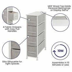 Emma+Oliver Emma And Oliver 4 Drawer Slim Dresser Storage Tower-White Wood Top & Gray Fabric Pull Drawers Blackgray 8 Emma+Oliver Emma And Oliver 4 Drawer Slim Dresser Storage Tower-White Wood Top & Gray Fabric Pull Drawers Blackgray -Emma+Oliver shop unnamed file 710