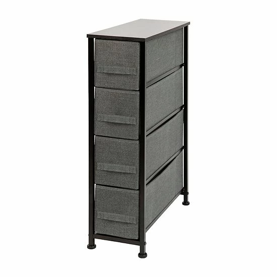 Emma+Oliver Emma And Oliver 4 Drawer Slim Dresser Storage Tower-White Wood Top & Gray Fabric Pull Drawers Blackgray 6 Emma+Oliver Emma And Oliver 4 Drawer Slim Dresser Storage Tower-White Wood Top & Gray Fabric Pull Drawers Blackgray - Image 6
