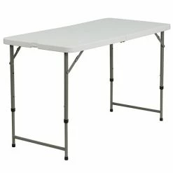 Emma+Oliver Emma And Oliver 4-Foot Height Adjustable Bi-Fold White Plastic Folding Table W/ Handle