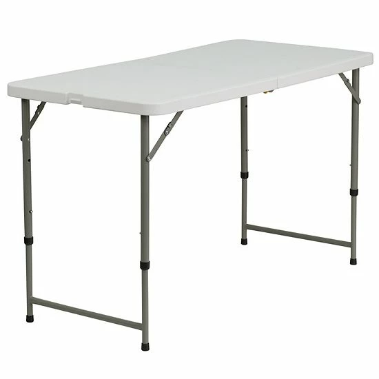 Emma+Oliver Emma And Oliver 4-Foot Height Adjustable Bi-Fold White Plastic Folding Table W/ Handle 1 Emma+Oliver Emma And Oliver 4-Foot Height Adjustable Bi-Fold White Plastic Folding Table W/ Handle