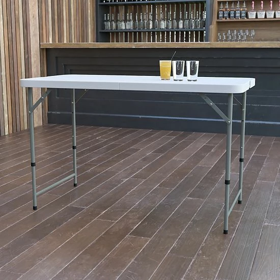 Emma+Oliver Emma And Oliver 4-Foot Height Adjustable Bi-Fold White Plastic Folding Table W/ Handle 2 Emma+Oliver Emma And Oliver 4-Foot Height Adjustable Bi-Fold White Plastic Folding Table W/ Handle - Image 2
