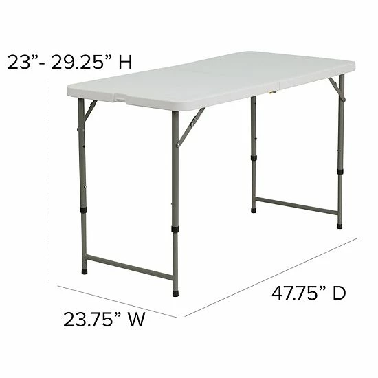 Emma+Oliver Emma And Oliver 4-Foot Height Adjustable Bi-Fold White Plastic Folding Table W/ Handle 5 Emma+Oliver Emma And Oliver 4-Foot Height Adjustable Bi-Fold White Plastic Folding Table W/ Handle - Image 5