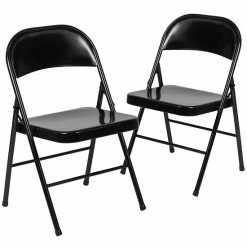 Emma+Oliver Emma And Oliver 2 Pack Double Braced Black Metal Folding Chair