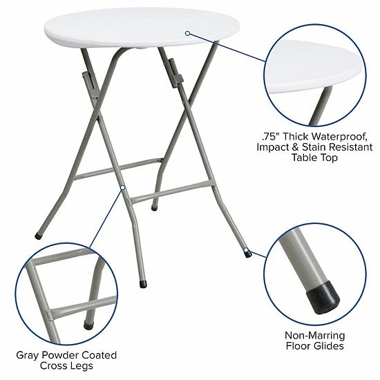 Emma+Oliver Emma And Oliver 2-Foot Round Granite White Plastic Folding Table - Banquet / Event Folding Table 3 Emma+Oliver Emma And Oliver 2-Foot Round Granite White Plastic Folding Table - Banquet / Event Folding Table - Image 3
