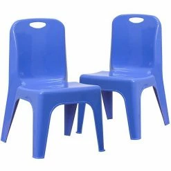Emma+Oliver Emma And Oliver 2 Pack Red Plastic Stackable School Chair With Carrying Handle And 11"H Seat Blue