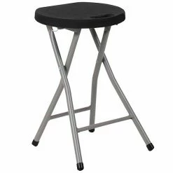 Emma+Oliver Emma And Oliver Portable Foldable Sports Black Plastic Stool With Metal Frame