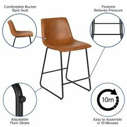Emma+Oliver Emma And Oliver Set Of 2 Kitchen Counter Height Stool - 24 Inch Gray LeatherSoft Barstool Dark Brown -Emma+Oliver shop unnamed file 80