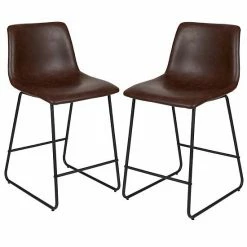 Emma+Oliver Emma And Oliver Set Of 2 Kitchen Counter Height Stool - 24 Inch Gray LeatherSoft Barstool Dark Brown -Emma+Oliver shop unnamed file 83
