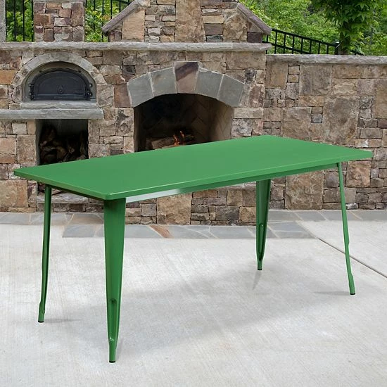 Emma+Oliver Emma and Oliver Commercial Grade 31.5" x 63" Rectangular Green Metal Indoor-Outdoor Table Emma+Oliver Emma And Oliver Commercial Grade 31.5" X 63" Rectangular Green Metal Indoor-Outdoor Table -Emma+Oliver shop unnamed file 851