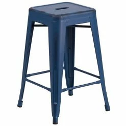 Emma+Oliver Emma And Oliver Commercial Grade 24"H Backless Distressed Green-Blue Metal Indoor-Outdoor Stool -Emma+Oliver shop unnamed file 904
