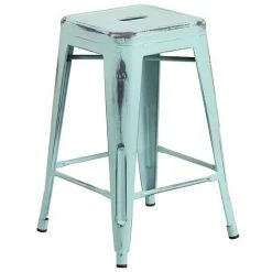 Emma+Oliver Emma And Oliver Commercial Grade 24"H Backless Distressed Green-Blue Metal Indoor-Outdoor Stool -Emma+Oliver shop unnamed file 907