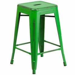 Emma+Oliver Emma And Oliver Commercial Grade 24"H Backless Distressed Green-Blue Metal Indoor-Outdoor Stool -Emma+Oliver shop unnamed file 908