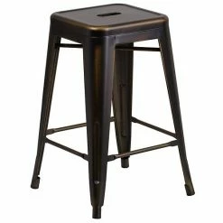 Emma+Oliver Emma And Oliver Commercial Grade 24"H Backless Distressed Green-Blue Metal Indoor-Outdoor Stool -Emma+Oliver shop unnamed file 910