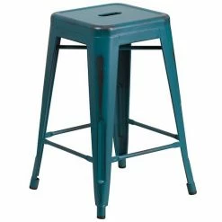 Emma+Oliver Emma And Oliver Commercial Grade 24"H Backless Distressed Green-Blue Metal Indoor-Outdoor Stool -Emma+Oliver shop unnamed file 911