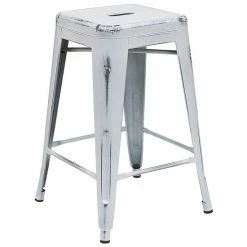Emma+Oliver Emma And Oliver Commercial Grade 24"H Backless Distressed Green-Blue Metal Indoor-Outdoor Stool -Emma+Oliver shop unnamed file 912