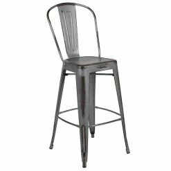Emma+Oliver Emma And Oliver Commercial 30"H Distressed Silver Gray Metal Indoor-Outdoor Dining Barstool -Emma+Oliver shop unnamed file 927