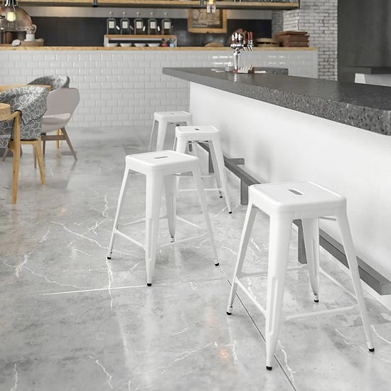 Emma+Oliver Emma And Oliver Commercial Grade 24"H Backless Copper Indoor-Outdoor Counter Height Stool White 2 Emma+Oliver Emma And Oliver Commercial Grade 24"H Backless Copper Indoor-Outdoor Counter Height Stool White - Image 2