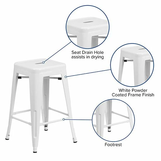 Emma+Oliver Emma And Oliver Commercial Grade 24"H Backless Copper Indoor-Outdoor Counter Height Stool White 3 Emma+Oliver Emma And Oliver Commercial Grade 24"H Backless Copper Indoor-Outdoor Counter Height Stool White - Image 3